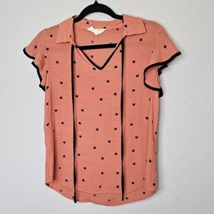 Sweet Wanderer Orange Shirt Womens Small Black Cat‎ Delicate Lightweight Rayon